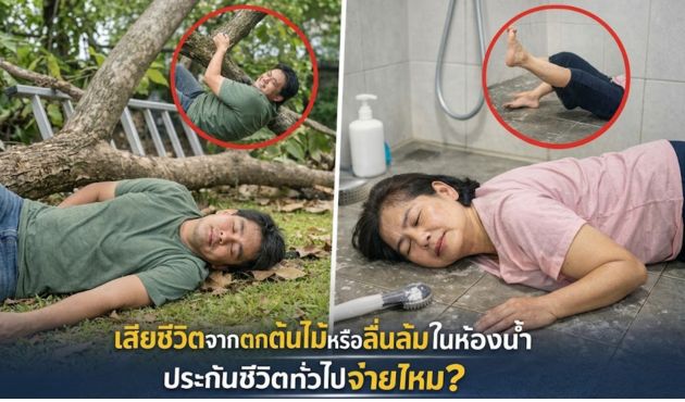 เสียชีวิตจากตกต้นไม้หรือลื่นล้มในห้องน้ำ ประกันชีวิตทั่วไปจ่ายไหม?